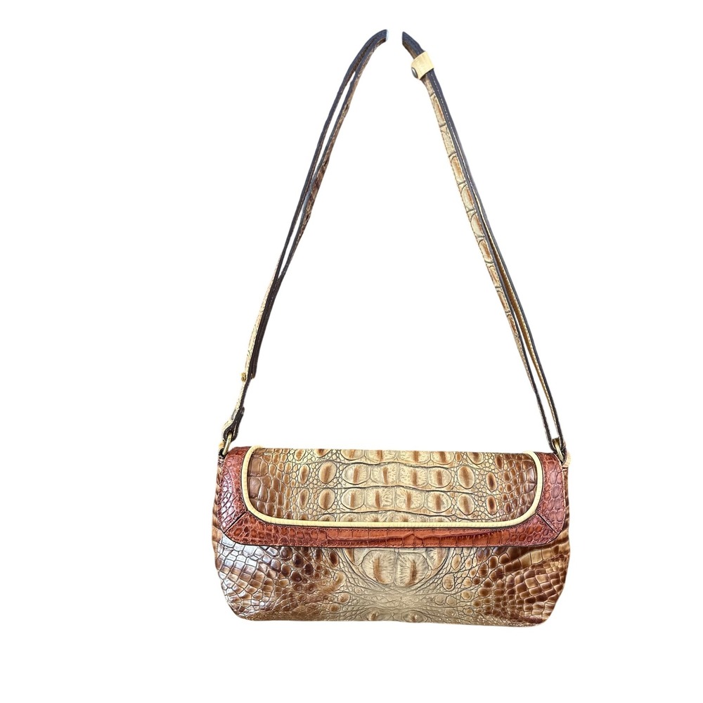 Brahmin VTGE Tricolor Satchel Alligator Embossed Leather Ombre Gold Hardware